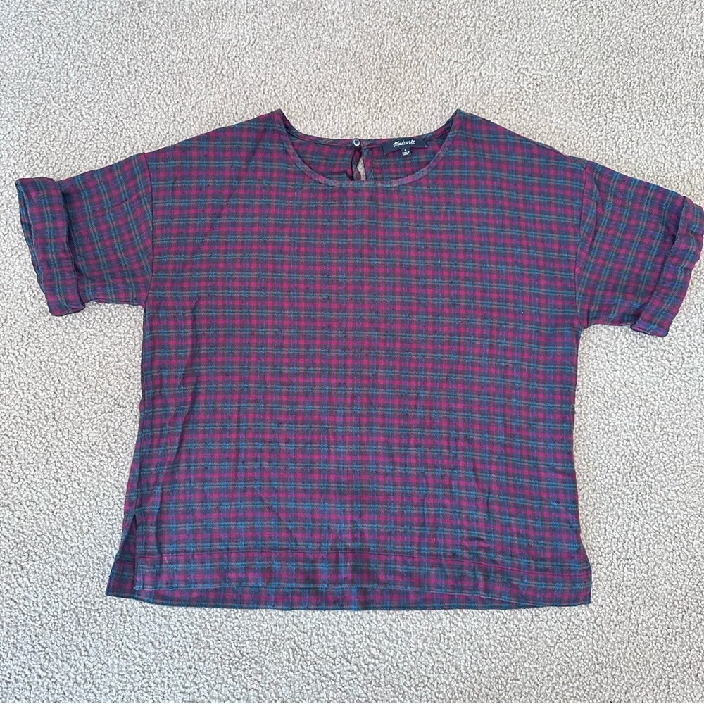 Madewell Boxy Tee Top in Heritage Plaid Size Small